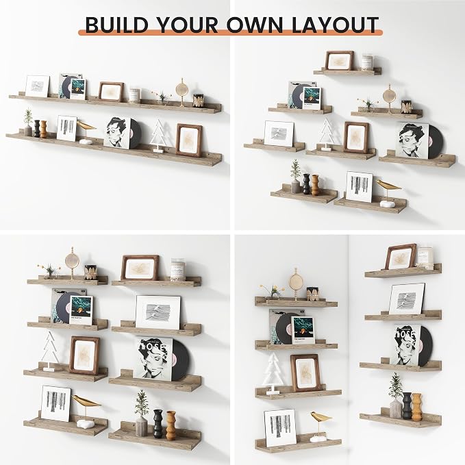 Floating Picture Ledge Shelves for Wall Set of 8, 16 Inch Wall Shelves with Lip Long Large Nursery Book Shelf for Toys Storage Kids Bookshelf Wall Mounted Living Room Bedroom Decor Frames