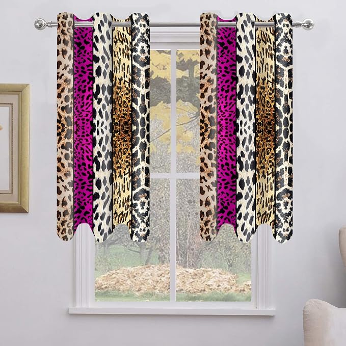 Wild Animal Print Curtain, Room Darkening Thermal Insulated Blackout Leopard Boa Window Drapes with Grommets for Living, Dining, Bedroom, Hot Pink Leopard Print, 52"x 60", 2 Panels