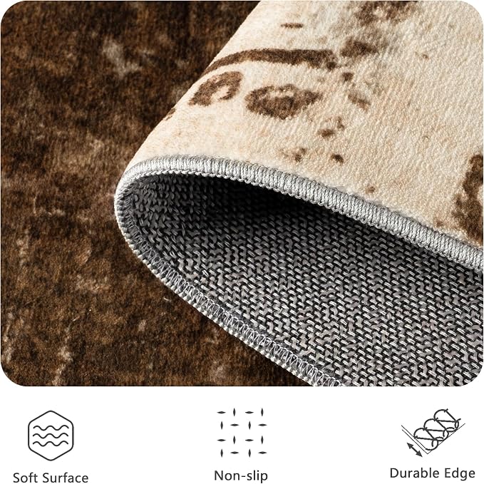 6x9 Area Rugs - Modern Abstract Washable Rug, Ultra Soft Non Slip Low Pile Large Rugs for Living Room, Floor Carpet for Bedroom Dining Room Office Laundry Nursery Home(A-Brown)