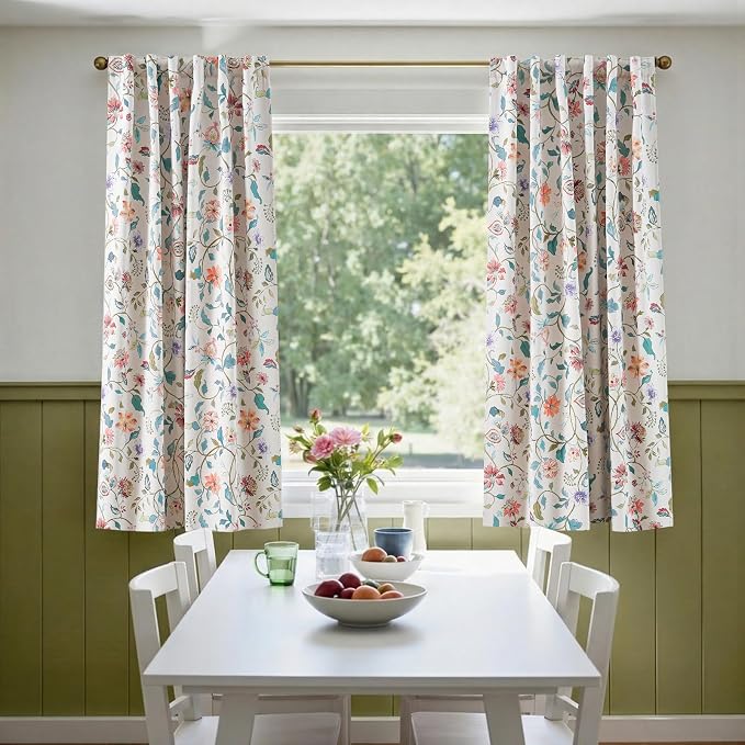 jinchan Hattie Beige Floral Blackout Curtains 63 Inch Length – Room Darkening Vintage Curtains Cream Botanical Drapes for Living Room & Bedroom, Elegant Farmhouse Window Panels, Set of 2 Panels