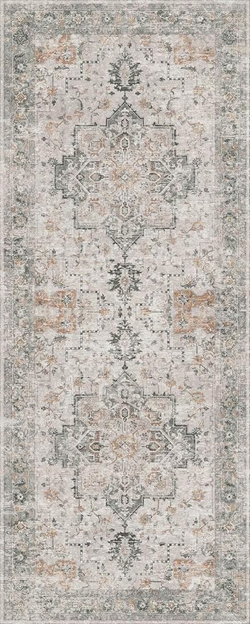GENIMO Runner Rug 2x4, Non Slip Hallway Runner Rugs, Low Pile Lightweight Machine Washable Vintage Rug for Hallway, Entryway, Bedroom, Kitchen and Corridor,Light Taupe Brown
