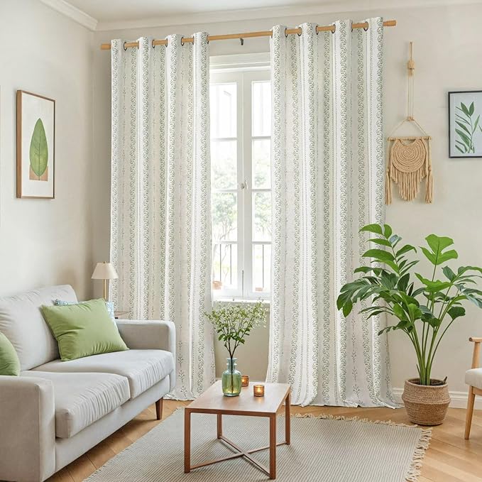 BGment Green Curtains Spring Leaf Floral Print Cottage Core Botanical Curtains for Living Room Light Filtering Curtain 84 Inch Long for Farmhouse Rustic, Each 52 Inch Wide, 2 Panels Set