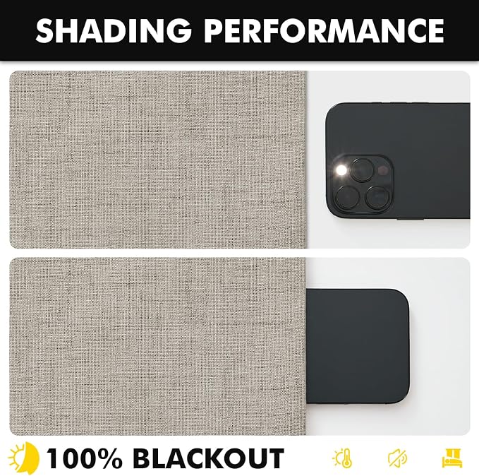 MIULEE 100% Blackout Linen Curtains for Bedroom, Pebble Taupe Solid Luxury Decor Thermal Insulation Room Darkening Drapes for Living Room Back Tab Rod Pocket 42 x 63 Inches, 2 Panels