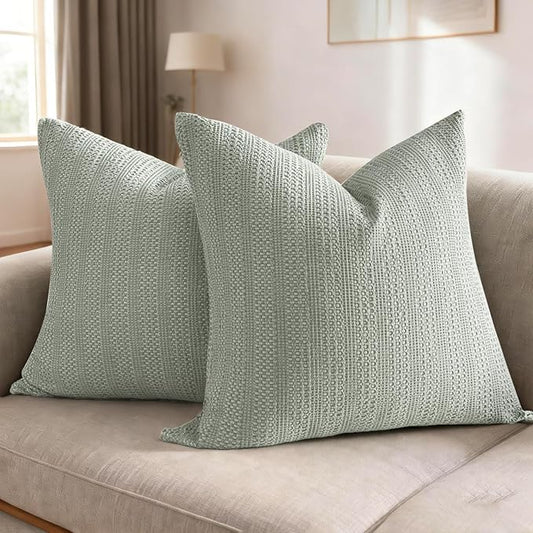 26x26 Pillow Covers Boho Euro Shams Set of 2 Decorative Throw Pillow Covers Cotton Large Square Pillowcase for Couch Bed, Sage Green