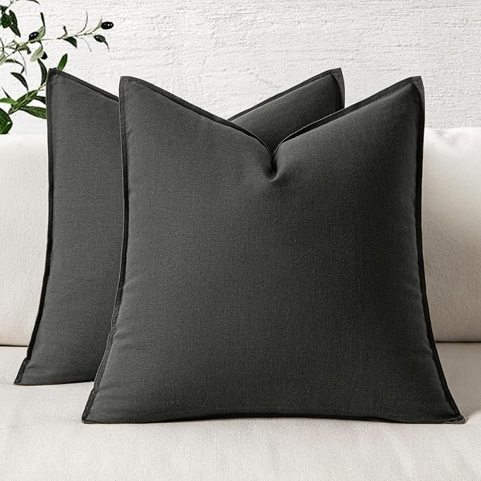 MIULEE Pack of 2 Decorative Linen Pillow Covers 24x24 Inch Dark Gray | Boho Farmhouse Modern Soft Accent Euro Shams Throw Pillows for Bed Neutral Cushion Covers Sofa Couch Living Room Home Decor