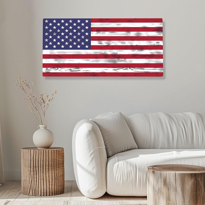CornholeAce USA Flag - Premium Wood American Flag Wall Art – UV Printed on Baltic Birch Plywood (47.75" x 23.75") – Easy-Mount | Made in USA