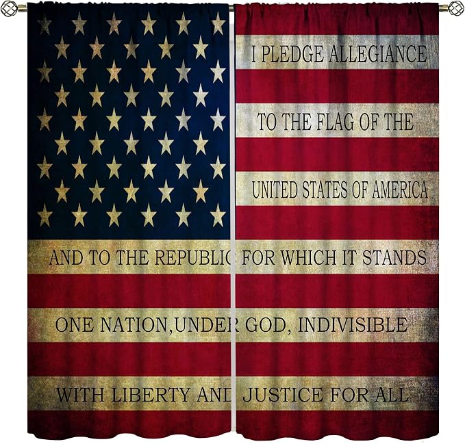 American Flag Blackout Curtain,Retro Patriotic Independence Day Home Decor Drapes for Bedroom Living Room Kitchen Window Treatment 2 Panels Set Total Size 42" W X 54" L Inch