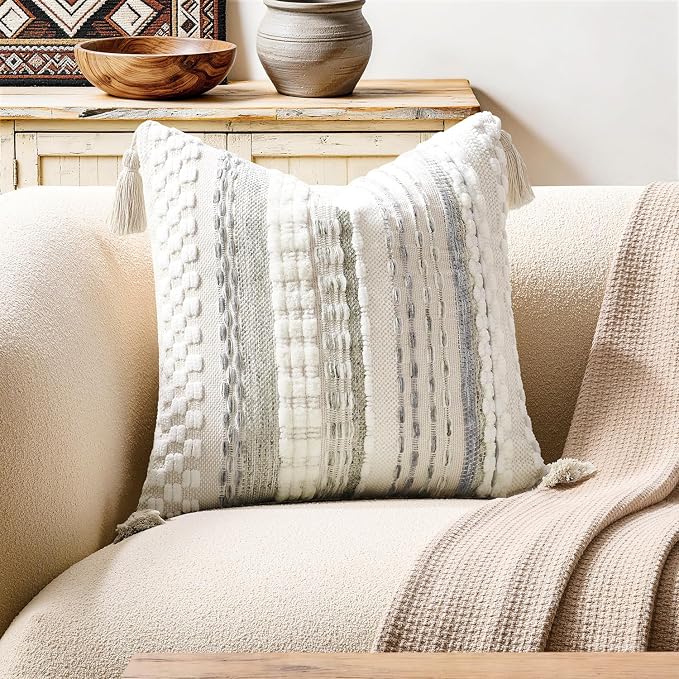 Kevin Textile 18x18 Inch Throw Pillow Cover 1 Pack Boho Decorative Soft Chenille Thread Woven Tufted Textured Square Cushion Case Farmhouse Accent for Living Room Couch Sofa Bed, Grey
