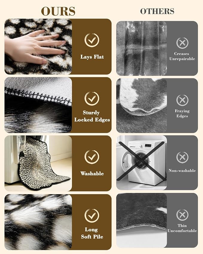 Leopard Print Rug for Living Room, Cheetah Rug 5.2x7 Faux Animal Print Skin Cheetah Area Rug for Bedroom Nursery Animal Fur Hide Irregular Shaped Rustic Antelope Black