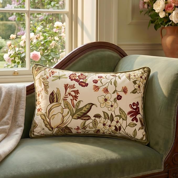 ISAENNE Designer Vintage Velvet Throw Pillow Cover,20"x12"-Grace A | Pillow Cover,Concealed Zipper Design,Dragonfly Pattern,Sofas,Bedroom,Living Room,Lounge Chairs,All Season Home Decor