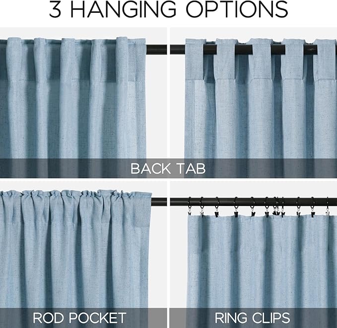 Nanspring Blue Semi Sheer Curtains 72 Inches Long 2 Panels Set for Bedroom Back Tab Rod Pocket Light Filtering Privacy Drapes Cotton Linen Textured Dusty Blue Farmhouse Living Room Curtain 52X72