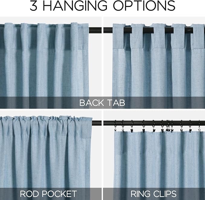 Nanspring Dusty Blue Linen Curtains 95 Inch Length for Living Room 2 Panel Set Burlap Textured Semi Sheer Linen Drapes Rustic Country Window Treatment Farmhouse Drop Cloth Curtain for Dinning Room