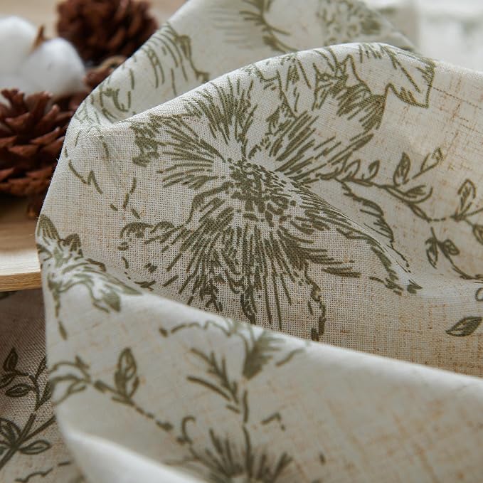 jinchan Floral Linen Tier Curtains 45 Inch Farmhouse Botanic Cafe Drapes for Small Windows Rustic Half Window Curtains for Kitchen Living Room Bathroom Laundry 2 Panels Sage Green on Beige