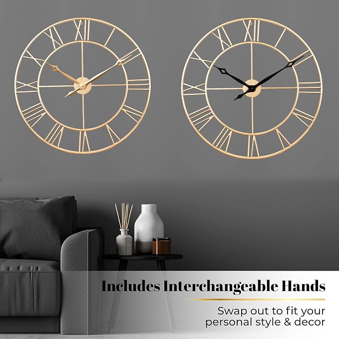 CLXEAST Champagne Gold 30 Inch Wall Clock,Large Modern Metal Roman Numeral Wall Clocks Living Room Decor,House Warming Gifts New Home