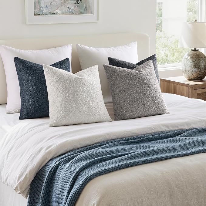 MIULEE Pack of 4 Decorative Textured Boucle Throw Pillow Covers | 20x20 Inch Blue Gray Accent Pillow Cases Soft Couch Cushion Covers for Modern Farmhouse Boho Sofa Bed Livingroom Home Decor