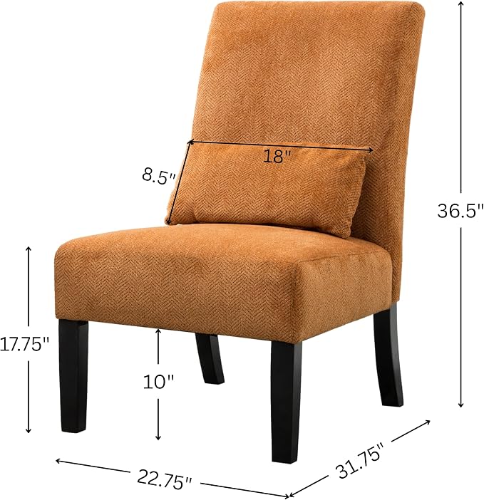 Roundhill Furniture Pisano Orange Fabric Armless Contemporary Accent Chair with Matching Kidney Pillow, Single