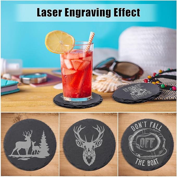 72 Pack Slate Drink Coasters, VIBRATITE 4 Inch Square and Round Black Slate Stone Coaster Bulk Laser Engraving Blank Handmade Decor Coasters for Coffee Bar Kitchen Home (36 Sqaure, 36 Round)