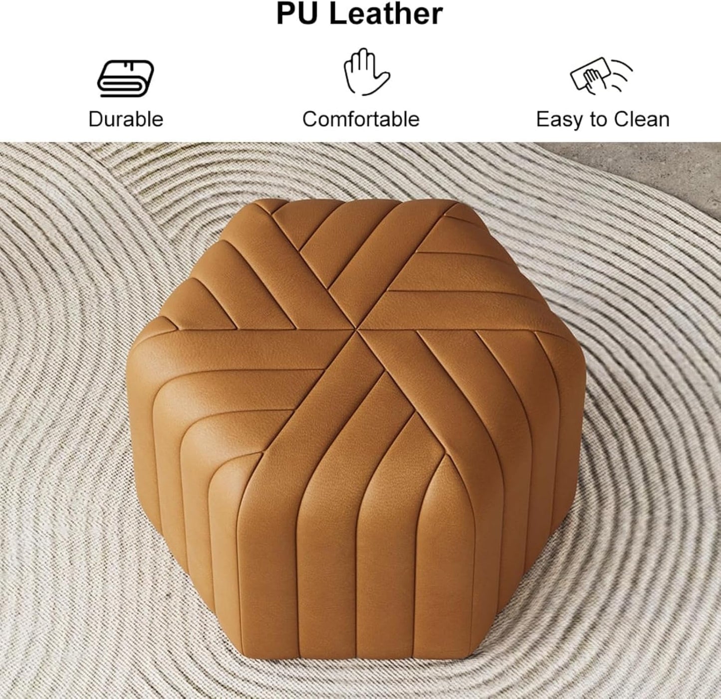 homary 18.5" Hexagonal Pouf Ottoman Upholstered, Velvet Footrest Rest Stools Modern Sofa Footrest Entryway Shoe Changing Stool, Low Coffee Table Footstool for Living Room/Bedroom/Entrway-Brown