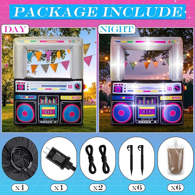 Soulchen 6 x 5 ft Inflatable Radio Boombox Decor with Built in LEDs Lighted and Air Blower, 80's 90's Party Decoration Blow up Giant Boombox for Hip Hop Birthday Disco Photo Props(Radio,Black)