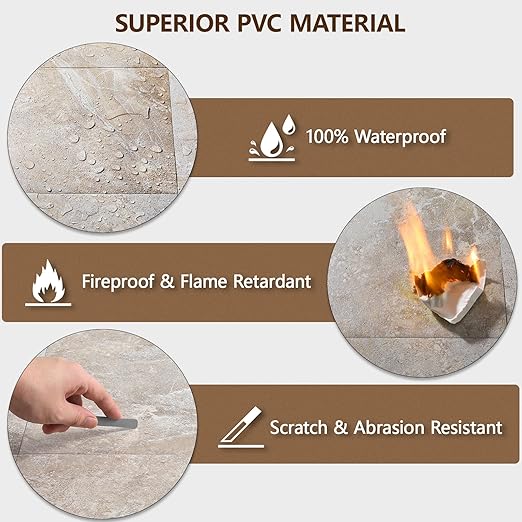 Peel and Stick Floor Tile, 40-Pack 12" x 12" Vinyl Flooring, Waterproof Self-Adhesive Luxury Vinyl Tiles, Easy DIY for Living Room, Kitchen, Dinning Room, RV, Cover 40 Sq. Light Slate Marble