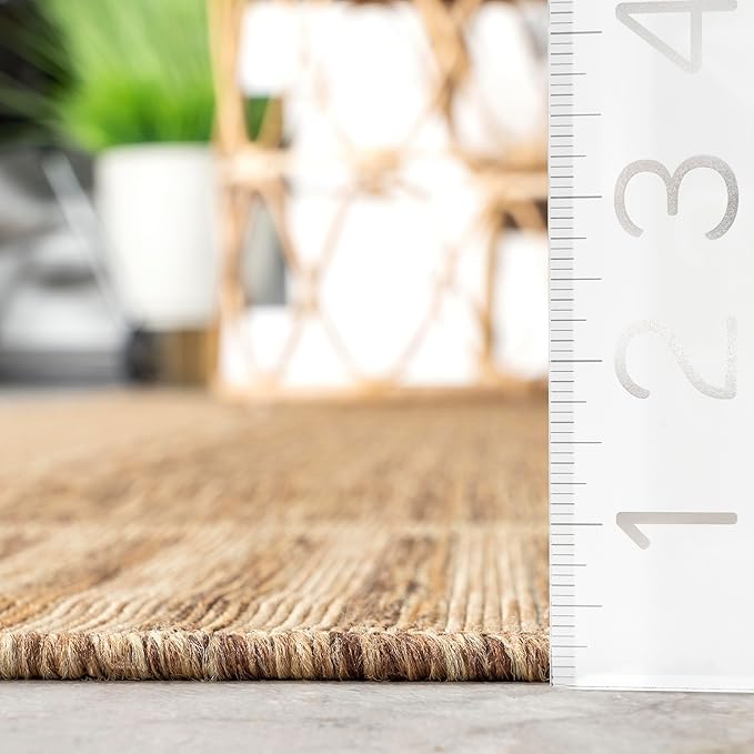 Nuloom Asha Light Brown/Ivory, 3'6" x 5', Casual, Striped Border, Soft and Cozy, High Traffic, Easy Clean, Durable Area Rug for Indoor/Outdoor Patio, Deck, Porch, Garden, Courtyard