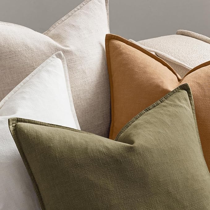 MIULEE Brown Boho Linen Decorative Pillow Covers 20x20 Inch Pack of 4 | Natural Throw Pillow Covers Soft Farmhouse Couch Pillowcases Modern Home Decors for Living Room Bed Sofa