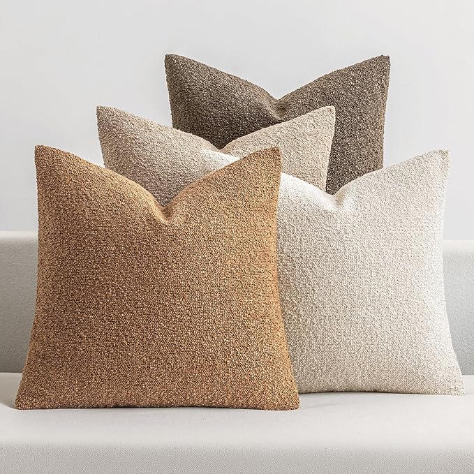 MIULEE Pack of 4 Fall Decorative Textured Boucle Throw Pillow Covers | 20x20 Inch Neutral Brown Accent Pillow Cases Couch Cushion Covers for Modern Farmhouse Boho Sofa Bed Livingroom Home Decor