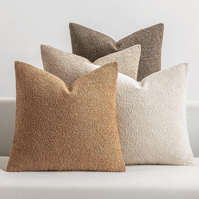MIULEE Pack of 4 Fall Decorative Textured Boucle Throw Pillow Covers | 22x22 Inch Neutral Brown Accent Euro Sham Pillow Cases Couch Cushion Covers Modern Farmhouse Boho Sofa Bed Room Home Decor