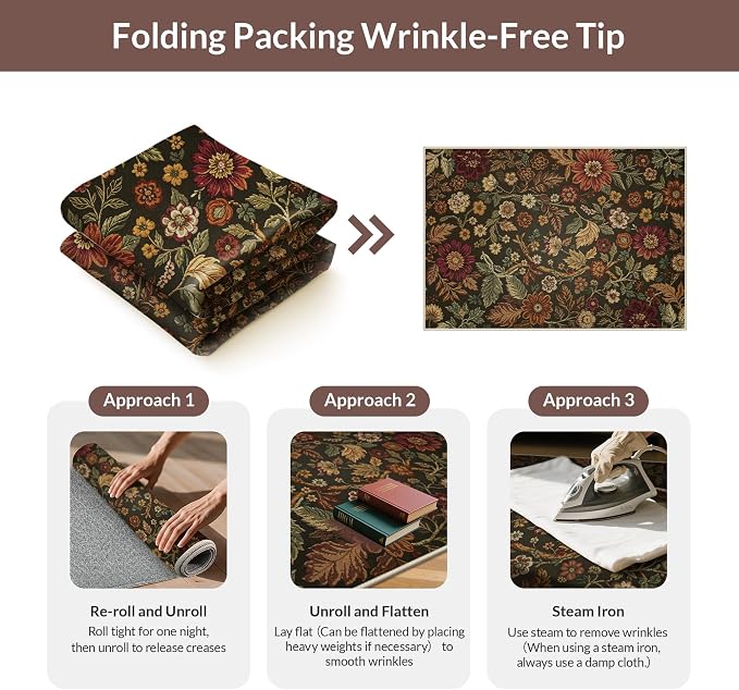 GENIMO 2X3 Washable Doormat, Vintage Floral Print Non-Slip Low Pile Chenille Area Rug, Small Entry Mat for Entrance Hallway Kitchen Bathroom, Floral Brown