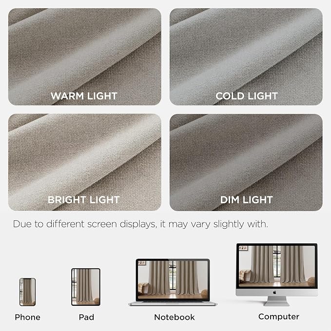 Joydeco Faux Linen Curtains 84 Inch Length 2 Panels Set, Light Filtering Curtains for Bedroom, 52 Inches Wide Living Room Drapes with Rod Pockets(52x84 inch, Linen)