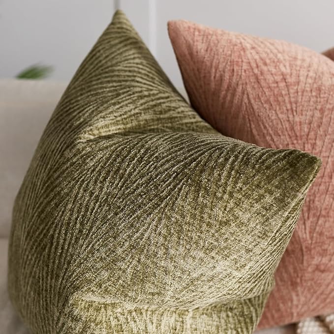 Summer Pillow Covers 18x18 Inch Set of 2, Soft Decorative Throw Pillow Covers with Leaves Texture, Hidden Zipper for Home Sofa Bed Couch (Green, 18" x 18" (Pack of 2))