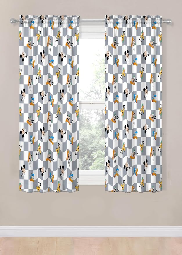 Jay Franco Window Curtains for Kids Bedroom 4-Piece Drape Set with 2 Tiebacks, Multi - Mickey Mouse, 42" W x 63" L (Pack of 2)