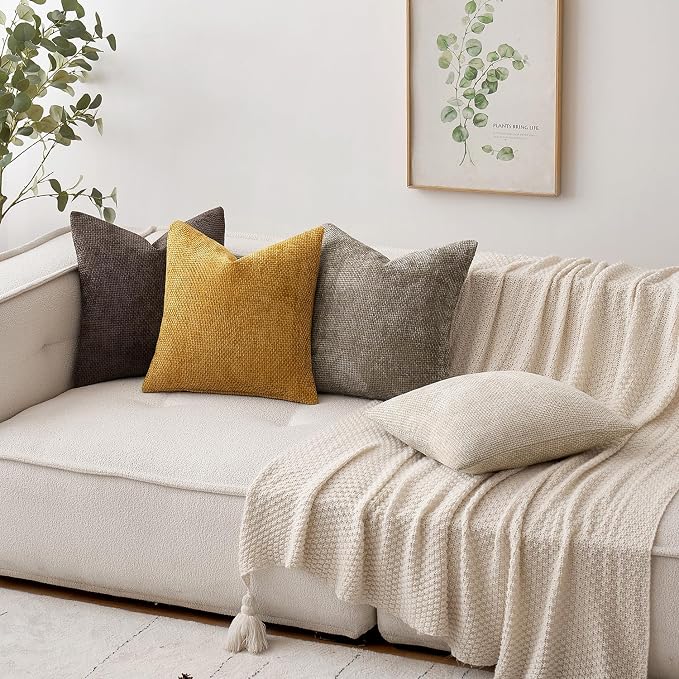 MIULEE Pack of 2 Gold Throw Pillow Covers 20x20 Inch Mustard Yellow Summer Modern Boho Accent Decorative Pillow Covers Soft Chenille Farmhouse Cushion Covers for Home Decor Couch Bed Sofa Living Room