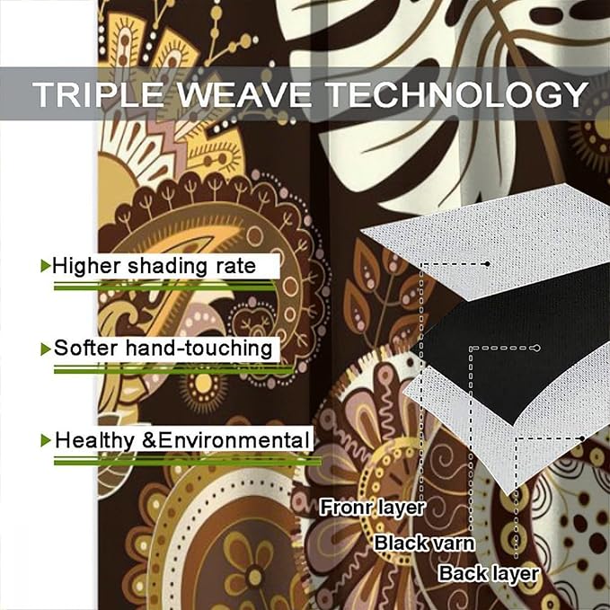 Bohemian Blackout Curtains, Featuring Vintage Mandala Tribal Ethnic Patterns, Suitable for Bedrooms, Living Rooms and Offices.63X63 Inch