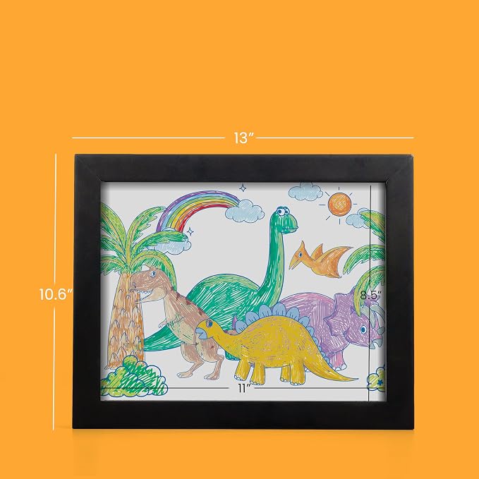 Magnetic Kids Art Frame 8.5x11 – Lift-Top Real Wood Artwork Display & Storage – Strap-Free Changeable Frame Holds 250 Drawings – Freestanding or Wall Mounted - Black