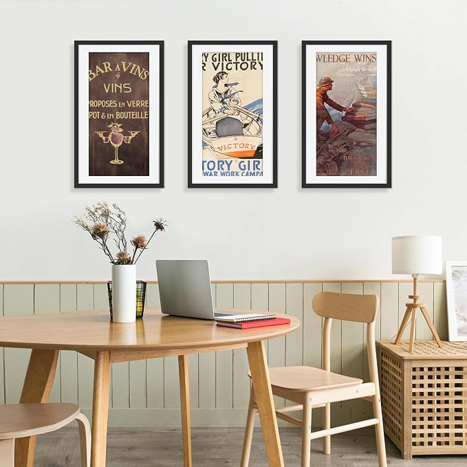 Picrit 14x24 Picture Frame 3 Pack, Black Poster Frame, Display Poster 11 x 22 with Mat or 14 x 24 without Mat for Horizontal or Vertical Wall Mounting