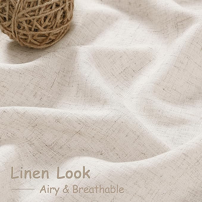 Beige Linen Curtains 96 Inches Long for Living Room 2 Panels Set Back Tab Pocket Canvas Semi Sheer Modern Farmhouse Curtains Belgian Flax Linen Bedroom Curtain Drapes Neutral Earth Tone 40x96