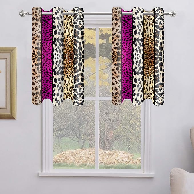 Wild Animal Print Curtain, Room Darkening Thermal Insulated Blackout Leopard Boa Window Drapes with Grommets for Living, Dining, Bedroom, Hot Pink Leopard Print, 52"x 36", 2 Panels