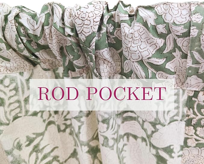 ATOSII 100% Cotton Single Panel Floral Block Print Curtain, Easy Hanging with Rod Pocket & Loop, Living Room, Dining Room, Bedroom Light Filtering Boho Curtains, Set of 1, 60" W X 108" L, Jade Green