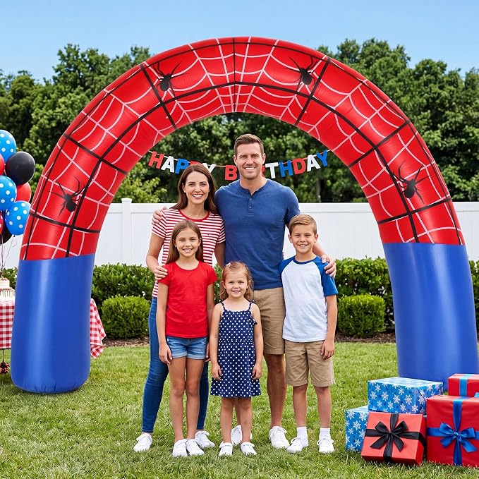 Jenaai 8ft Giant Spider Web Inflatable Arch Blow up Inflatable Outdoor Yard Decorations with Built in LED Lights Red Spider Web Theme Birthday Party Decor for Garden Lawn
