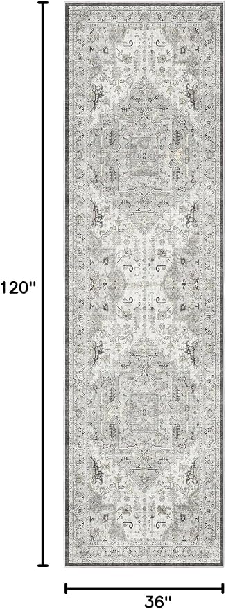 Madane Hallway Runner Rug 3x10 Washable Kitchen Runners 10ft, Ivory/Brown | Vintage Non-Slip Entryway Area Rugs Indoor, Soft Low-Pile Farmhouse Wide Floor Carpet for Bathroom Living Room Bedroom Foyer