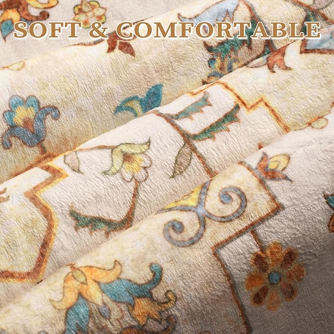 SERISSA Boho Rugs for Entryway, 2x3 Light Yellow Entryway Rug Non-Slip Washable Small Area Rug, Ultra Soft Vintage Low-Pile Indoor Door Mat Floor Carpet for Entrance Bedroom Kitchen Bathroom