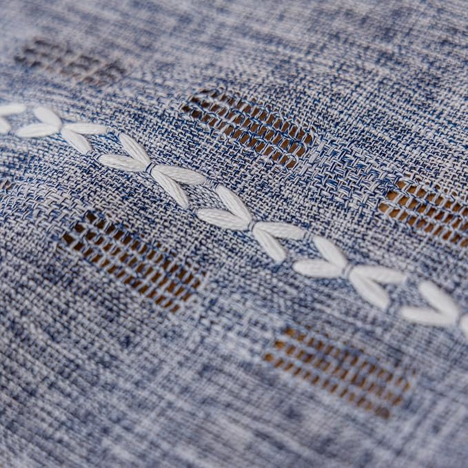 Deeprove Denim Blue Boho Curtain 72 inches Length for Laundry Room Bathroom, American Classic Bohemian Sheer 72 inches Long Stripe Embroidery Privacy Window Tassel Decor W52 x L72, 1 Panel