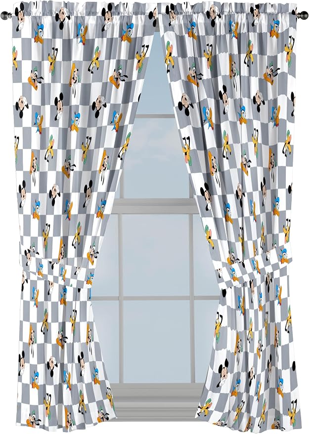 Jay Franco Window Curtains for Kids Bedroom 4-Piece Drape Set with 2 Tiebacks, Multi - Mickey Mouse, 42" W x 63" L (Pack of 2)