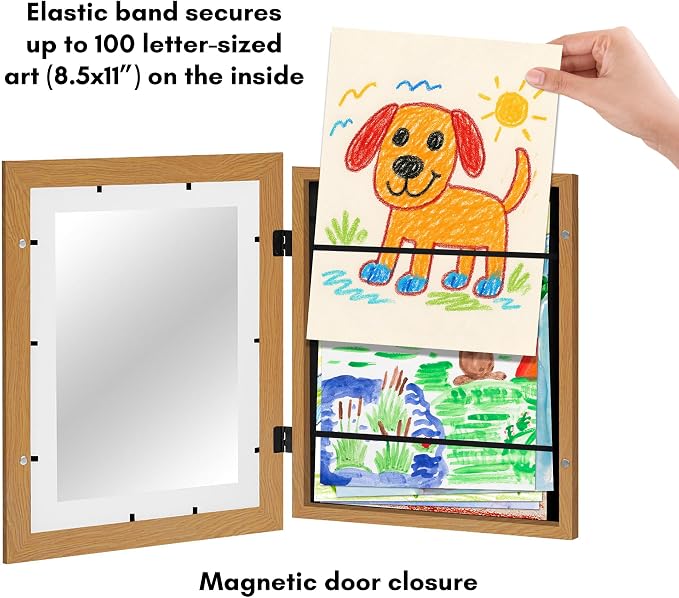 Americanflat - 2 Pack - Kids Artwork Frame Changeable (Dark Oak) - Magnetic Door Holds 100 Art Pieces - 8.5x11 Letter Size Display with Mat or 10x12.5 Without Mat - My Mini Masterpiece