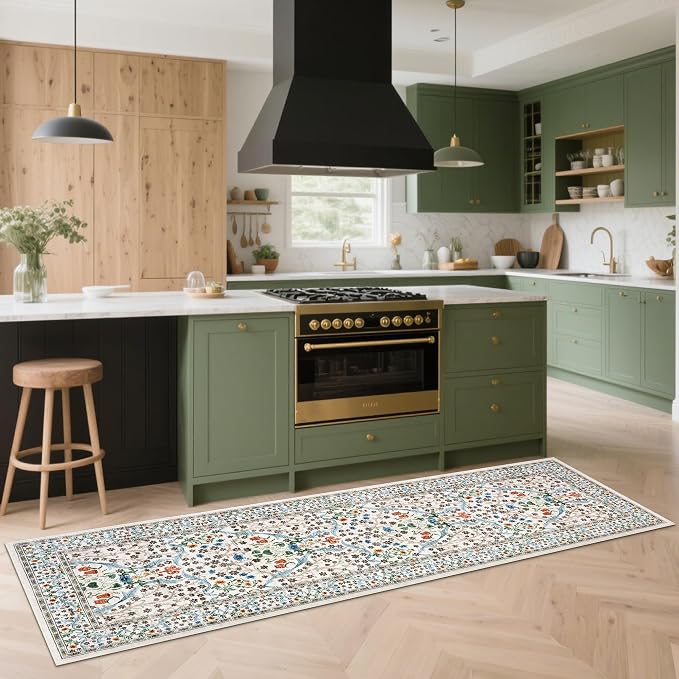 GarveeHome Floral Hallway Runner Rug Non-Slip, 2.5x10 Washable Rugs Ultra-Thin Soft Rug for Hallways, Kitchen Mat Stain Resistant Carpet for Entryway Bathroom, Beige