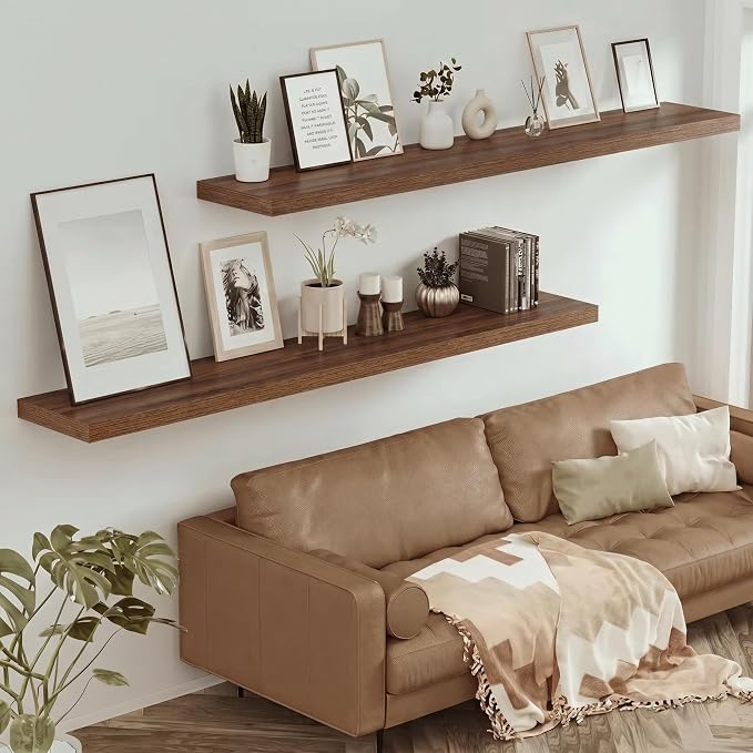 Vivelove 12 Inch Deep Floating Shelves 72 inch Long, 72 x 12 Wide Wall Shelves with Invisible Brackets, for Bedroom Bathroom Living Room Kitchen Office, Farmhouse Home Decor, Set of 1, Walnut