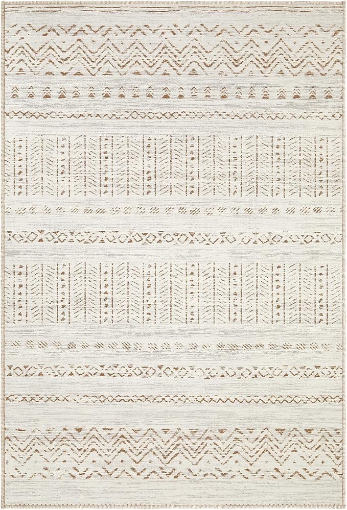 cotiled Washable 2x3 Entryway Rug: Washable Boho Rugs with Non Slip Backing Small Soft Indoor Stain Resistant Carpet for Kitchen Front Lightweight Home Decor Brown/Cream