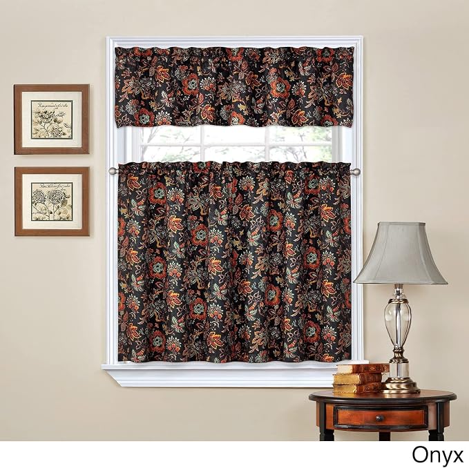 Waverly Navarra Crimson Tier & Valance Set - 100% Polyester Jacquard - 52" X 36"