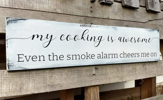 Funny Kitchen Sign, My Cooking is So Awesome, Farmhouse Kitchen Wall Decor,Rustic Quote Wooden Plaque Hanging for Housewarming (Cooking) 6x18 Inch